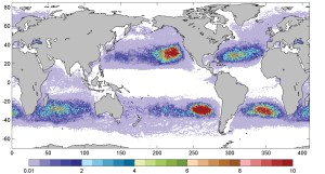 Figure 7 Areas where trash accumulates in the 5 oceanic gyres
